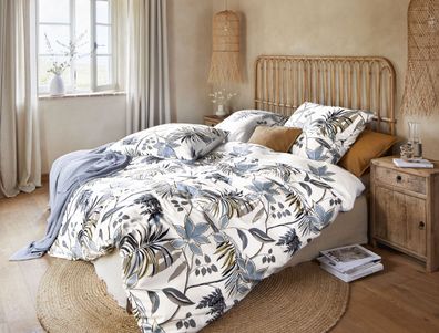 Irisette Sky Mako-Satin Bettwäsche 155x220 Blätter Gräser blau sand 8460-20