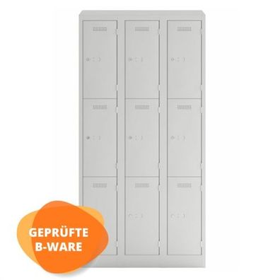 Bisley Schließfachschrank PrimaryLocker, 3 Abteile, 9 Fächer, Metall, Lichtgrau