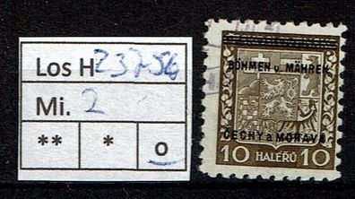 Los H23756: Böhmen & Mähren Mi. 2, gest