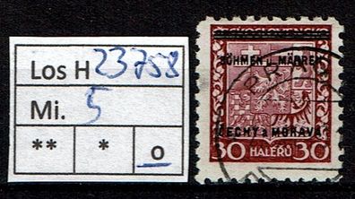 Los H23758: Böhmen & Mähren Mi. 5, gest