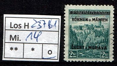 Los H23761: Böhmen & Mähren Mi. 14, gest