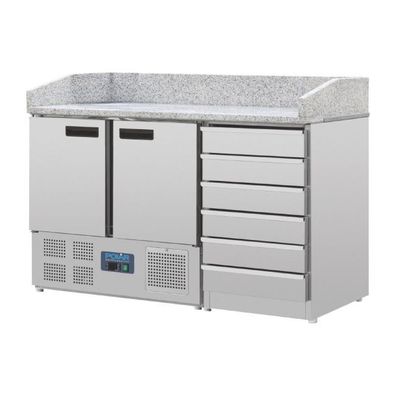 Polar Serie G 2-Türiger Pizzakühltisch Mit Marmorfläche Und 6 Schubladen 257L