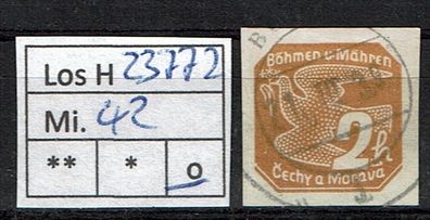 Los H23772: Böhmen & Mähren Mi. 42, gest