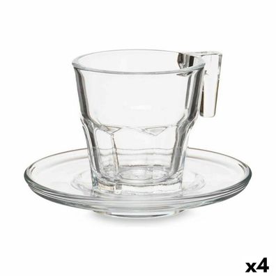 Set aus 6 Teetassen mit Teller Casablanca Durchsichtig Glas 4 Stück (70 ml)