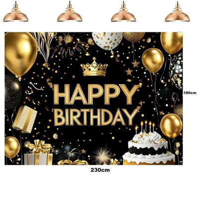 XXL Party Banner Schwarz/Gold 230 x 180 cm "Happy Birthday" Geburtstag Deko