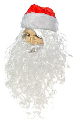 Weihnachtsmann Perücke Set langer Bart Mütze goldene Brille Nikolaus Santa Claus