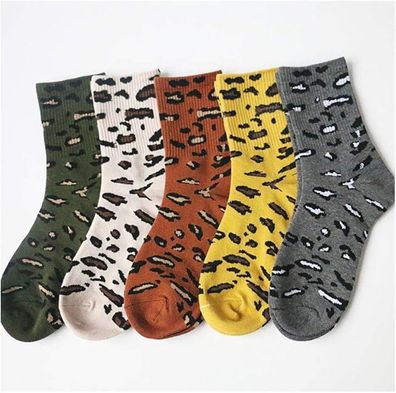 5 Paar weiche, warme Wintersocken für Damen mit Leopardenmuster