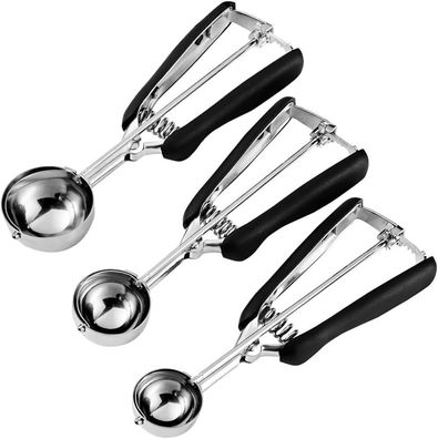 Edelstahl-Eisportionierer, 3-teiliges Set, 4/5/6 cm, rutschfest, schwarz