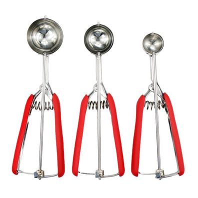 Edelstahl-Eisportionierer, 3-teiliges Set, 4/5/6 cm, rutschfest, rot