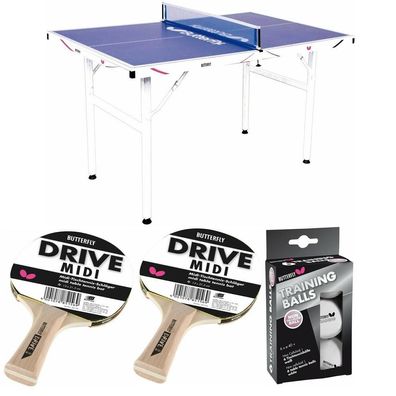 Butterfly Tischtennisplatte Midi Set + 2 x Tischtennisschläger + 6 x Bälle