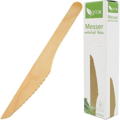 Party Besteck Messer 20er Pack aus Holz Länge 16cm