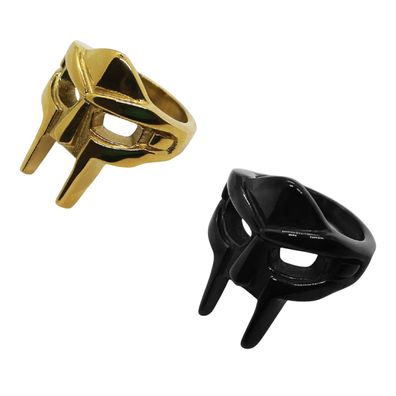 MF DOOM Edelstahl Ring Gladiator Hip Hop Ring Gold, Schwarz Rapper Ring