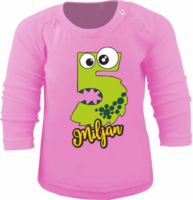 Kinder Geburtstagsshirt Langarm Monsterchen mit Namen + Geburtstagszahl frei wählbar