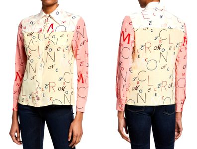 Moncler Genius Lettering Logo Printed Silk Shirt Hemd Seidenbluse Bluse Top S