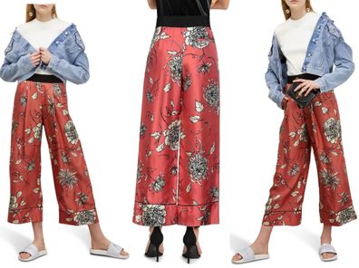 Moncler Floral Print Tailored Silk Pants Trousers Seide Casual Hose Bottoms XXS