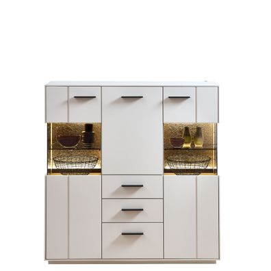 Highboard Coben 3 Sahara Creme 120x123x40 cm Glasvitrine LED