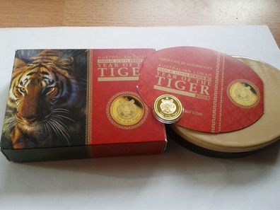 25$ 2010 PP Australien Lunar Tiger 1/4 Unze Gold 9999er 25 Dollars 2010 PP Tiger Gold