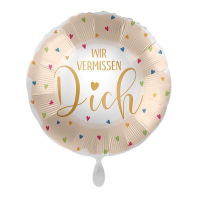 Folienballon Wir vermissen Dich rund bunt Herzen bunt Satin 43 cm ungefüllt