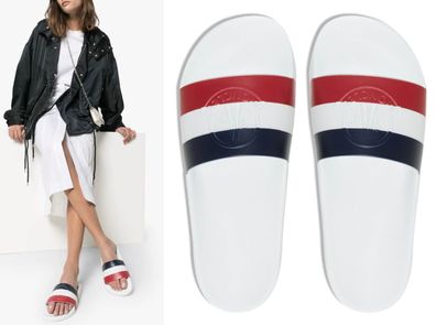 Moncler Jeanne Striped Rubber Logo Stamped Slides Sandalen Sandals Schuhe New 37