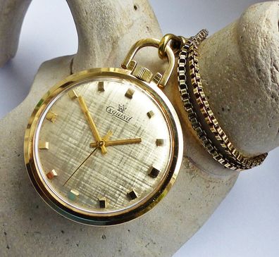 Schöne seltene Hugo Weinmann 17Jewels Mechanische Goldene Taschenuhr mit Tragekette