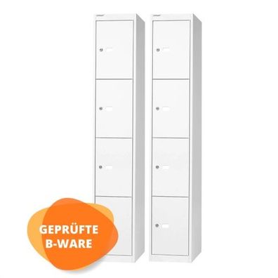 2er Pack Bisley Schließfachschrank, 2 Abteile, 8 Fächer, T 305 mm, Metall, Weiß