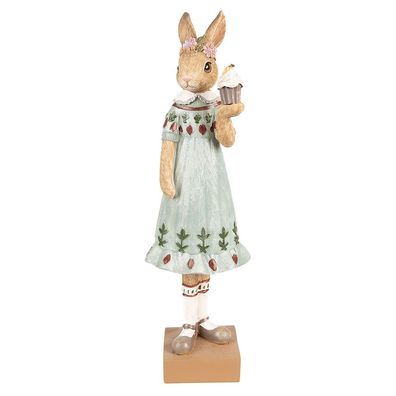 Clayre & Eef Figur Kaninchen 28 cm Braun Grün Polyresin (Gr. 9x8x28 cm)