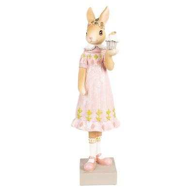 Clayre & Eef Figur Kaninchen 28 cm Braun Rosa Polyresin (Gr. 9x8x28 cm)