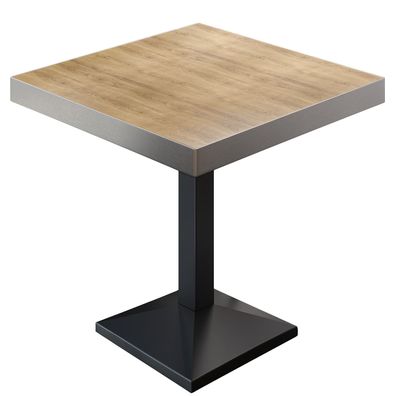 BPA | Bistro Tisch | Quadratisch | Edelstahl Rand | 70 x 70 x 81 cm | Eiche / Schwar