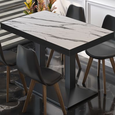 BPA | Bistro Tisch | 110 x 60 x 81 cm | Rechteckig | Schwarzer Rand | Weiß Marmor