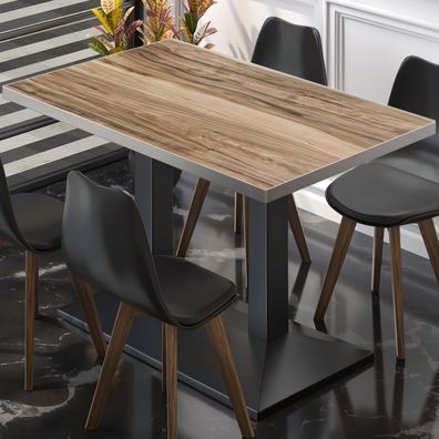 BPA | Bistro Tisch | 110 x 60 x 78,5 cm | Rechteckig | Edelstahl Rand | Sheesham / S