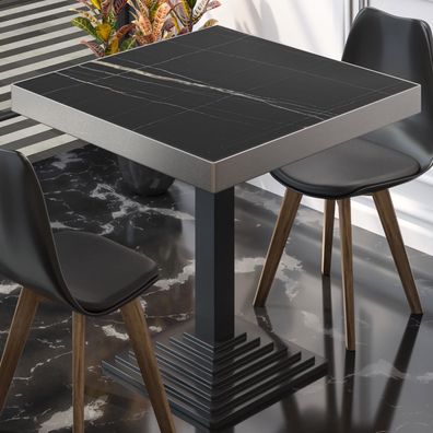 BPY | Bistro Tisch | 50 x 50 x 81 cm | Quadratisch | Edelstahl Rand | Schwarz Marmor