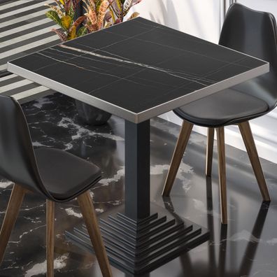 BPY | Bistro Tisch | 50 x 50 x 78,5 cm | Quadratisch | Edelstahl Rand | Schwarz Marm