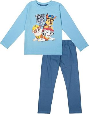 Paw Patrol Schlafanzug für Jungen - Kinder Pyjama Set Langarm Oberteil mit Hose Blau