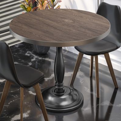 BD | Bistro Tisch | Ø 60 x 75,5 cm | Rund | Edelstahl Rand | Light Wenge / Schwarz |