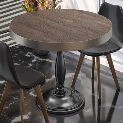 BD | Bistro Tisch | Ø 80 x 78 cm | Rund | Edelstahl Rand | Light Wenge / Schwarz | B