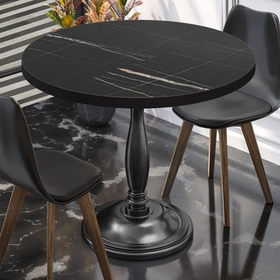 BD | Bistro Tisch | Ø 80 x 75,5 cm | Rund | Schwarzer Rand | Schwarz Marmor / Schwar