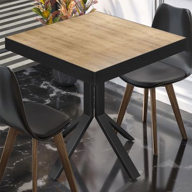 BE | Bistro Tisch | 60 x 60 x 77 cm | Quadratisch | Schwarz Rand | Eiche / Schwarz |