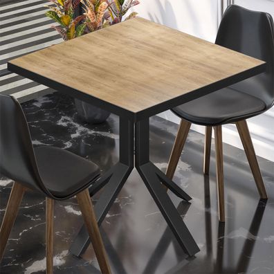 BE | Bistro Tisch | 60 x 60 x 74,5 cm | Quadratisch | Schwarz Rand | Eiche / Schwarz