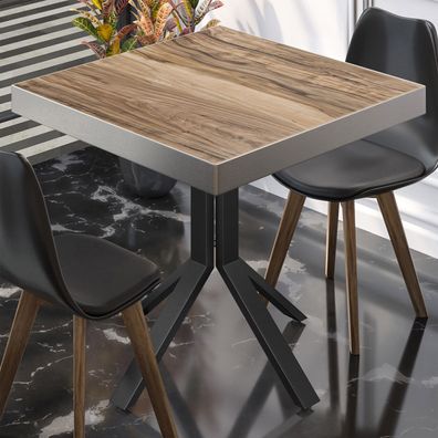 BE | Bistro Tisch | 70 x 70 x 77 cm | Quadratisch | Edelstahl Rand | Sheesham / Schw