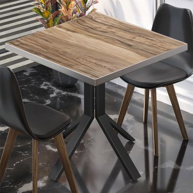 BE | Bistro Tisch | 70 x 70 x 74,5 cm | Quadratisch | Edelstahl Rand | Sheesham / Sc