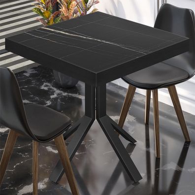 BE | Bistro Tisch | 60 x 60 x 77 cm | Quadratisch | Schwarz Rand | Schwarz Marmor