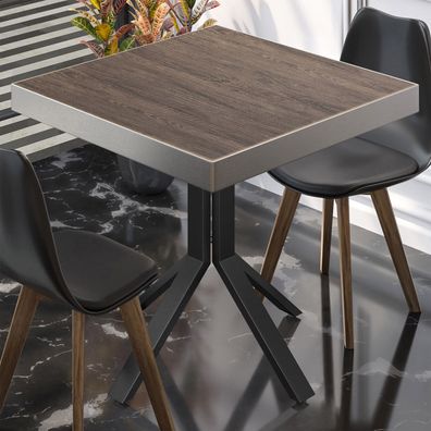 BE | Bistro Tisch | 70 x 70 x 77 cm | Quadratisch | Edelstahl Rand | Light Wenge / S