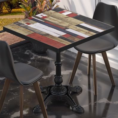 BPR | Bistro Tisch | 60 x 60 x 74,5 cm | Quadratisch | Schwarzer Rand | Vintage Bunt