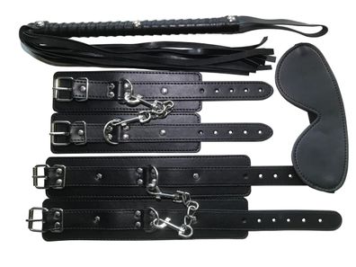 Kunstleder Bondage Set schwarz Fesselset Kit