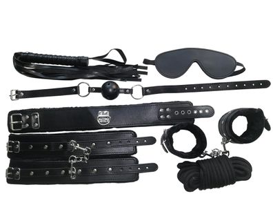 Kunstleder Bondage Set schwarz großes Fesselset Kit