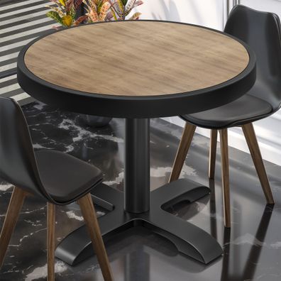 BSD | Bistro Tisch | Ø 60 x 77 cm | Rund | Metallrahmen | Eiche / Schwarz | Bistroti