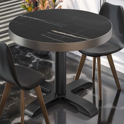 BSD | Bistro Tisch | Ø 60 x 77 cm | Rund | Edelstahl Rand | | Schwarz Marmor / Schwa