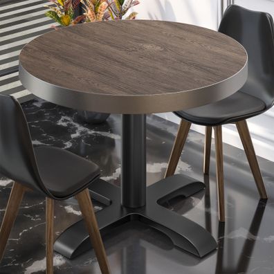 BSD | Bistro Tisch | Ø 70 x 77 cm | Rund | Edelstahl Rand | | Light Wenge / Schwarz