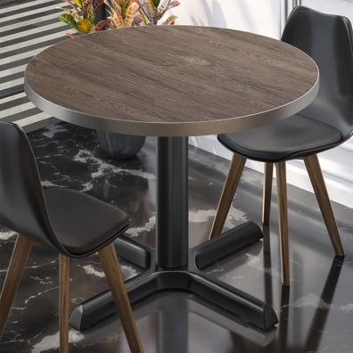 BSM | Bistro Tisch | Ø 70 x 74,5 cm | Edelstahl Rand | Rund | Light Wenge / Schwarz