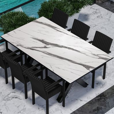 Compact | Gastro HPL Tischplatte | 230 x 110 cm | Weiß Marmor | Rund | Gastro HPL Ti